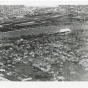 Black and white aerial view of West Side during flood, 1952.