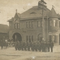 Black and white photograph of the Rondo Street police station at the intersection of Rondo Street and Western Avenue, ca. 1900.