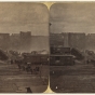 Black and white photograph of the ruins of the Pettit, Zenith, and Galaxy Mills after Washburn A Mill explosion on the Mississippi Riverfront, 1878.