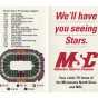 The Minnesota North Stars’ schedule for 1989, featuring the radio stations that broadcast games and a seating chart for Met Center home games.