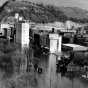 Black and white photograph of The record Mississippi River flood at Red Wing, 1965.