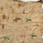 Buffalo robe painted with human figures, horses, and buffalo. Made by Dakota during the late nineteenth century.