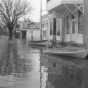 Black and white photograph of flood at Chaska, 1965. Photographed by Les Melchert.