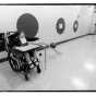 Third grader training for the Special Olympics bowling competition with her adaptive physical education teacher, Joe Mangini, at Cuyuna Range Elementary School in Crosby, Minnesota, 1998.