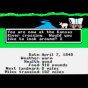 Screenshot from the Apple II version of the Oregon Trail computer game, ca. 1980s. Photographed by Wikimedia Commons  user Bobamnertiopsis.