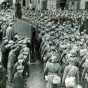 Black and white photograph of the Thirty-fourth Infantry Division arriving in Belfast, Northern Ireland, 1942.