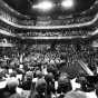 Black and white photograph of the SPCO playing “The Star Spangled Banner” at its Ordway debut concert, 1985. 