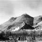 Black and white photograph of Monte Cassino and the Benedictine Monastery, 1943.