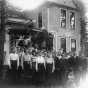 Black and white photograph of Hutchinson High School class at Harrington-Merrill House, Hutchinson, 1900.