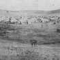 Black and white photograph of the camp of Brackett's Battalion near Fort Berthold, Dakota Territory, 1865.