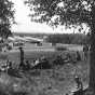 Black and white photograph of officer candidates overlooking encampment at the Officers’ Training Camp, Fort Snelling, 1917. 