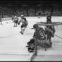 The Minnesota North Stars hockey team in action against the New York Islanders, 1981. The North Stars played in their first Stanley Cup finals against the New York Islanders in that year and lost the series 4-1.