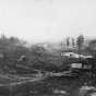 Black and white photograph of the first mine on the Mesabi Range, near Mountain Iron, ca. 1892. Photographed by Louis Perry Gallagher.