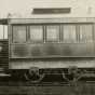 Black and white photograph of St. Paul City Railway horsecar number one at Snelling Shops storage shed prior to reconditioning for the fiftieth anniversary of the opening of the first horsecar line in St. Paul, 1922.