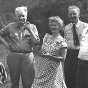 Black and white photograph of Vincent Dunne (left), James P. Cannon (center), and Arne Swabeck (right) in Los Angeles, August, 1954. 