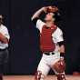 Twins' catcher Tim Laudner watches a foul ball fly out of reach, and into the Metrodome seats.