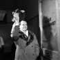 Black and white photograph of Hubert H. Humphrey says goodbye to the Minneapolis Mayor's office after winning a seat in the U.S. Senate, November 30, 1948.