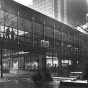 Black and white photograph of skyway spanning Nicolett Mall, Minneapolis, c.1974.