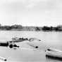 Black and white photograph of abandoned Fort Ripley as seen from the east side of the Mississippi River, c.1895.