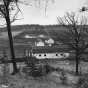 Black and white photograph of farm buildings, Rochester State Hospital, c.1940.