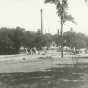 Black and white photograph of the wading pool being built in Central Park, 1929. 