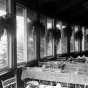 Black and white photograph of the interior of the dining room of the University Club, overlooking St. Paul, June 22, 1977. Photographed by Julian G. Plante.