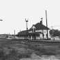 Black and white photograph of a depot on the DW&P at Orr, Minnesota, 1974.