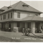 Black and white photograph of Staples train depot, c.1929. Initial reports of damage at the depot proved to be exaggerated.