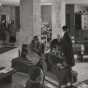 Black and white photograph of the interior lobby of Mount Sinai Hospital, 1955.