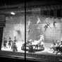 Black and white photograph of Santa's Circus show window, Dayton's, 1957.