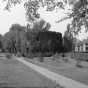 Black and white photograph of the Round tower covered in vegetation,1935. Photographed by Norton and Peel. 