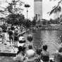 Black and white photograph of Sommerfest at Peavey Plaza, c.1980s.