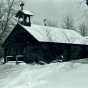 Black and white photograph of the restored Dakota mission of Stephen R. Riggs and Thomas S. Williamson at Lac qui Parle State Park, 1971. Photographed by Jack Renshaw.