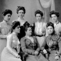 Black and white photograph of Mary T. Hill with her daughters, c.1900.