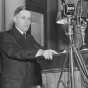 Black and white photograph of Elmer Benson giving a speech, c.1937.