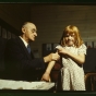 Dr. Schreiber of San Augustine giving a typhoid innoculation at a rural school, San Augustine County, Texas