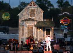 : Garrison Keillor and the Guy’s All-Star Shoe Band on stage at the 2011 Minnesota State Fair before a live performance. 