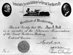 Great Northern Railway Veterans’ Association certificate