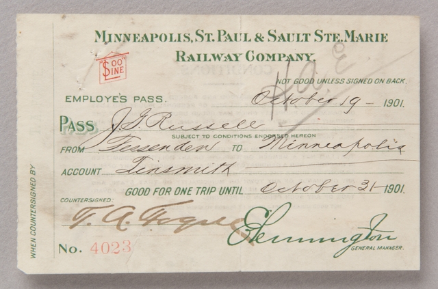 Soo Line Railway employee pass | MNopedia