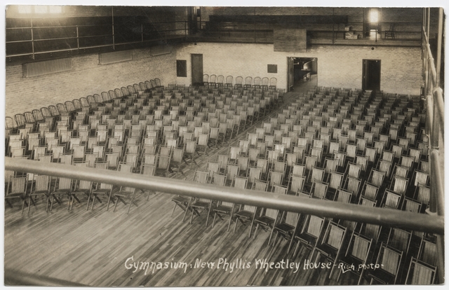 Black and white photograph of the gymnasium, at the Phyllis Wheatley House, ca. 1925. 