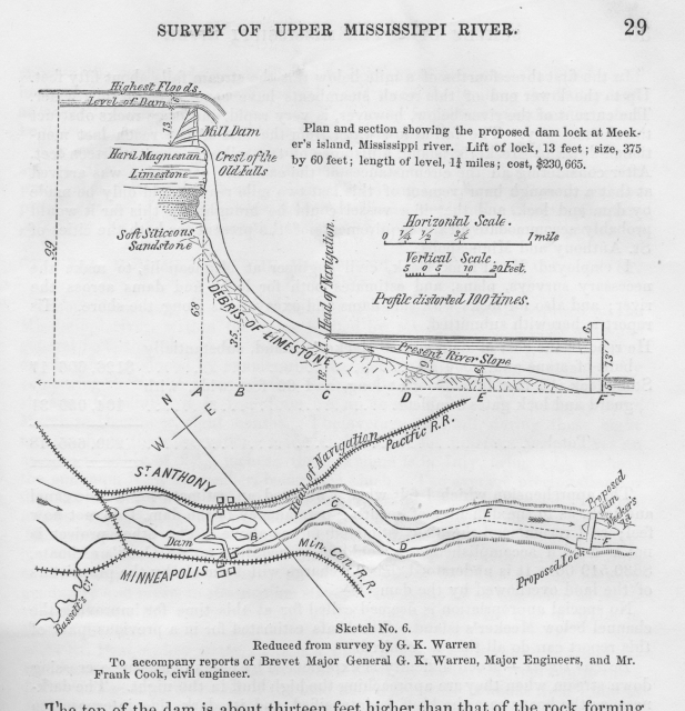 Plan and section of St. Anthony Falls | MNopedia