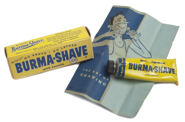 Burma-Shave shaving cream, box, and pamphlet | MNopedia