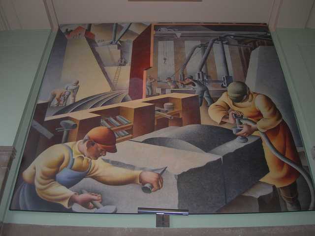 Color image of Construction – St. Cloud, 1938. Tempera on plaster by David Granahan.