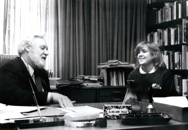 Dr. Roland Dille and a student in his office