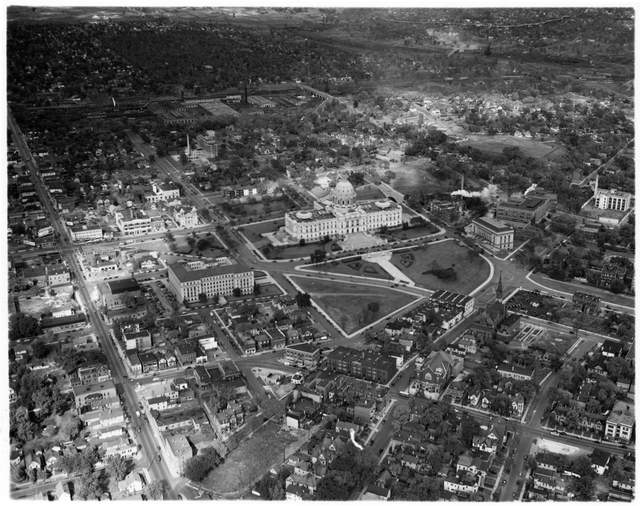 Downtown St. Paul Minnesota, 1960's  Aerial view, St paul minnesota, City  hospital