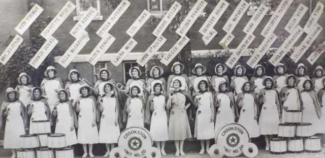 Black and white photograph of the American Legion Auxiliary champion drum and bugle corps, 1935.