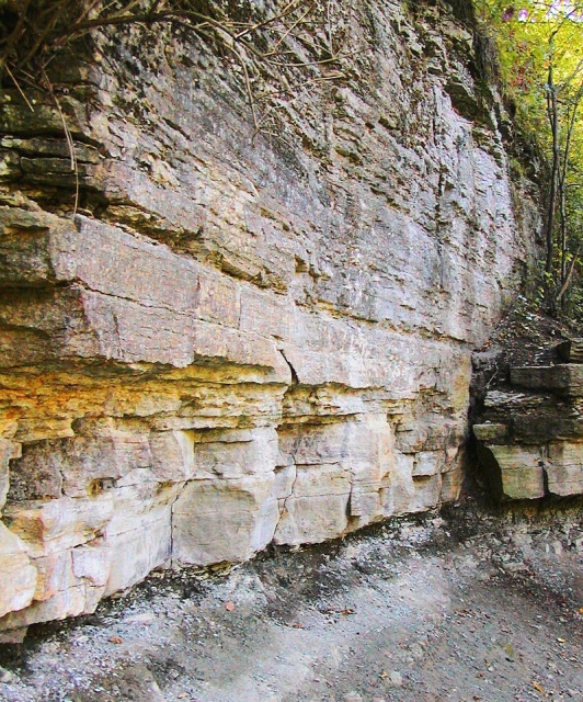 Limestone over a sandstone base in Minnehaha Park