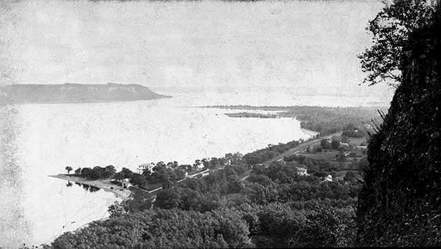 Black and white photograph of Crag on "Point-no-Point Bluff at Frontenac, c.1870.