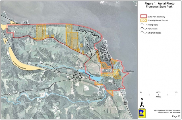 Labeled aerial photo of Frontenac State Park