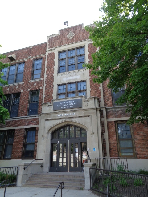 Front entrance of Farnsworth Aerospace Pre-K-8 School | MNopedia